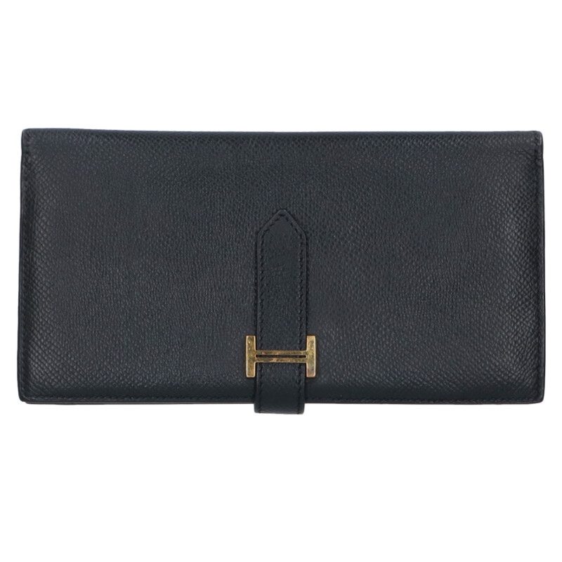 エルメス HERMES   ベアンスフレ D目じるし G金具 ヴォーエプソン長金入れ(黒いこと×ゴールド)【802152】【OM10】【小物】【中古】bb328#rinkan*B