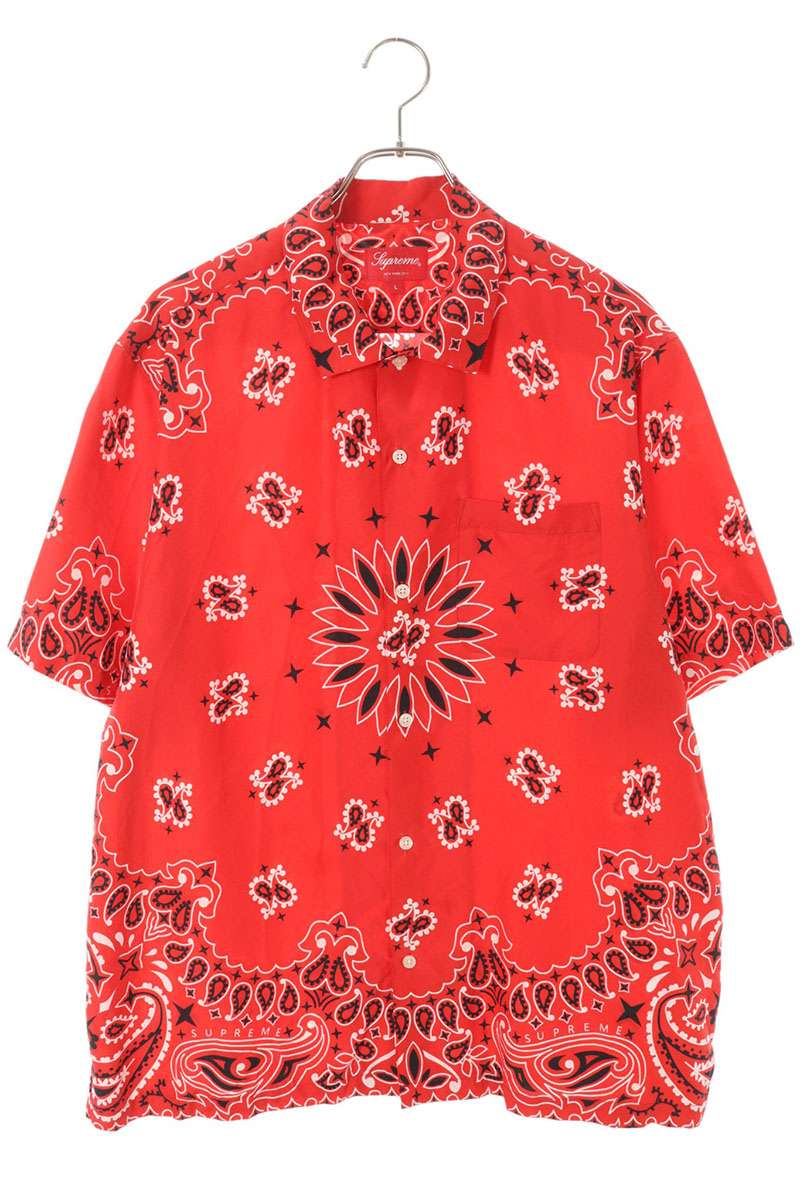 シュプリーム SUPREME　 サイズ:L 21SS Bandana Silk S S Shirt バンダナシルク半袖シャツ(レッド)【101062】【OM10】【メンズ】【中古】bb187#rinkan*B