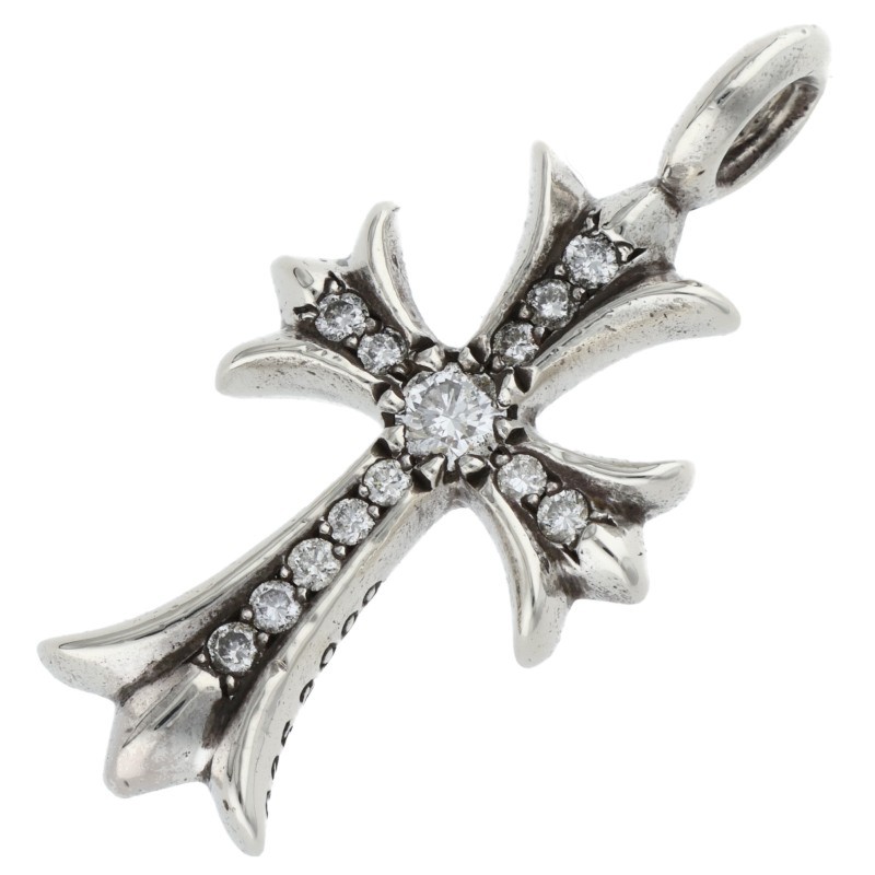 クロムハーツ Chrome Hearts TNY CRSF P DMND タイニーファットクロス PAVEダイヤ ペンダント シルバーネックレストップ(シルバー×クリア 6.13g)【512152】【OS06】【小物】【中古】bb359#rinkan*B