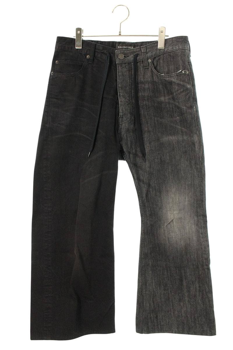 バレンシアガ BALENCIAGA　サイズ:XS 793766 TQW71 再構築ワイドデニムパンツ(ブラック&times;グレー)【312152】【OM10】【メンズ】【中古】bb334#rinkan*B｜RINKAN