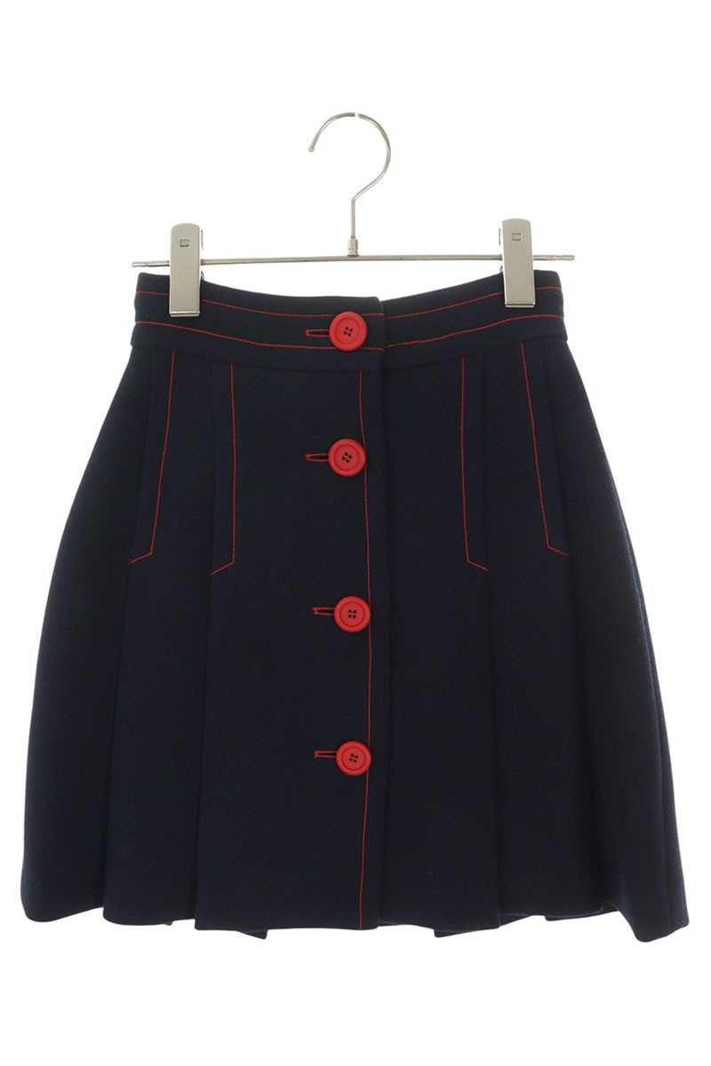 ミュウミュウ miumiu　 サイズ:36 MG969 パイピングステッチデザインウールスカート(ネイビー×レッド)【101062】【BS99】【レディース】【中古】bb187#rinkan*A
