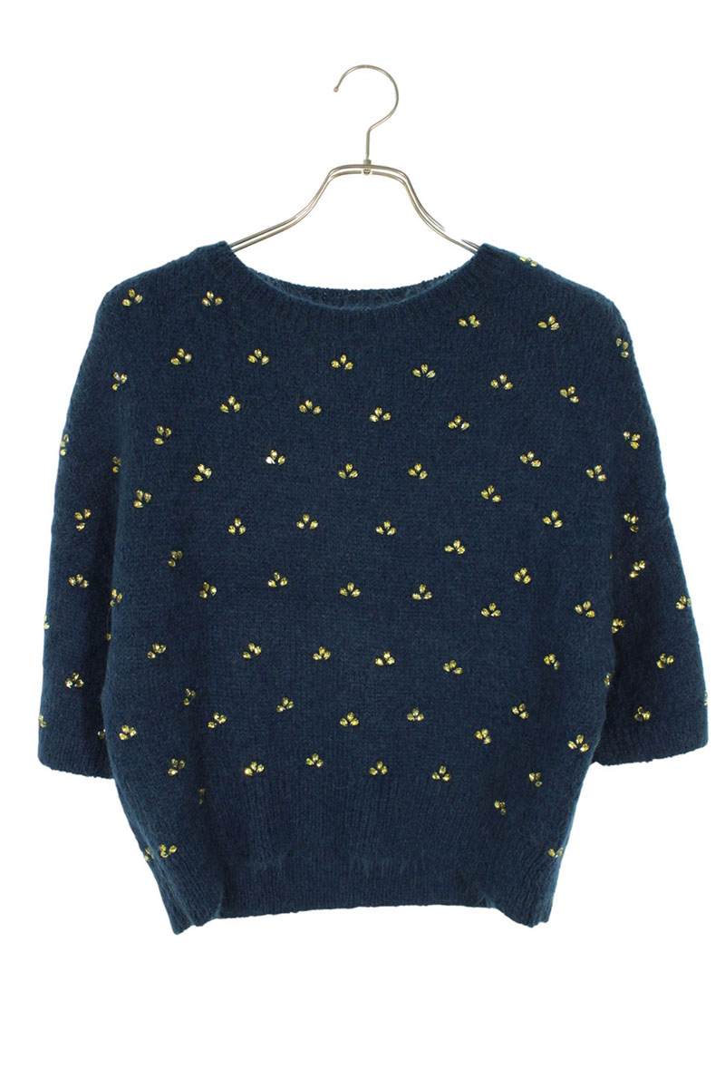 ドリスヴァンノッテン DRIES VAN NOTEN 大いさ:XS ビーズかざり付けるアルパカ混ウールショートスリーブニット(青色調×黄み)【101062】【BS99】【レディース】【中古】bb455#rinkan*B ニット・セーター-セーター-レディースファッション