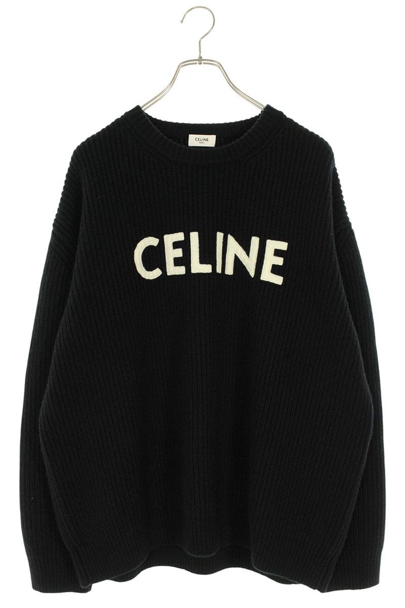 セリーヌ CELINE　サイズ:S 2A09TA23p ロゴワッペンクルーネックニット(ブラック)【412152】【SB01】【メンズ】【中古】bb127#rinkan*B｜RINKAN