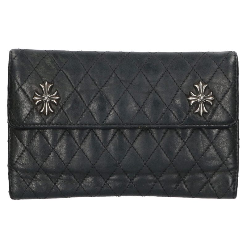 クロムハーツ Chrome Hearts   WAVE4 QLT 3SNP #4ウェーブキルティングレザー札入れ(黒いこと×しろがね色)【412152】【SS07】【小物】【中古】bb434#rinkan*B