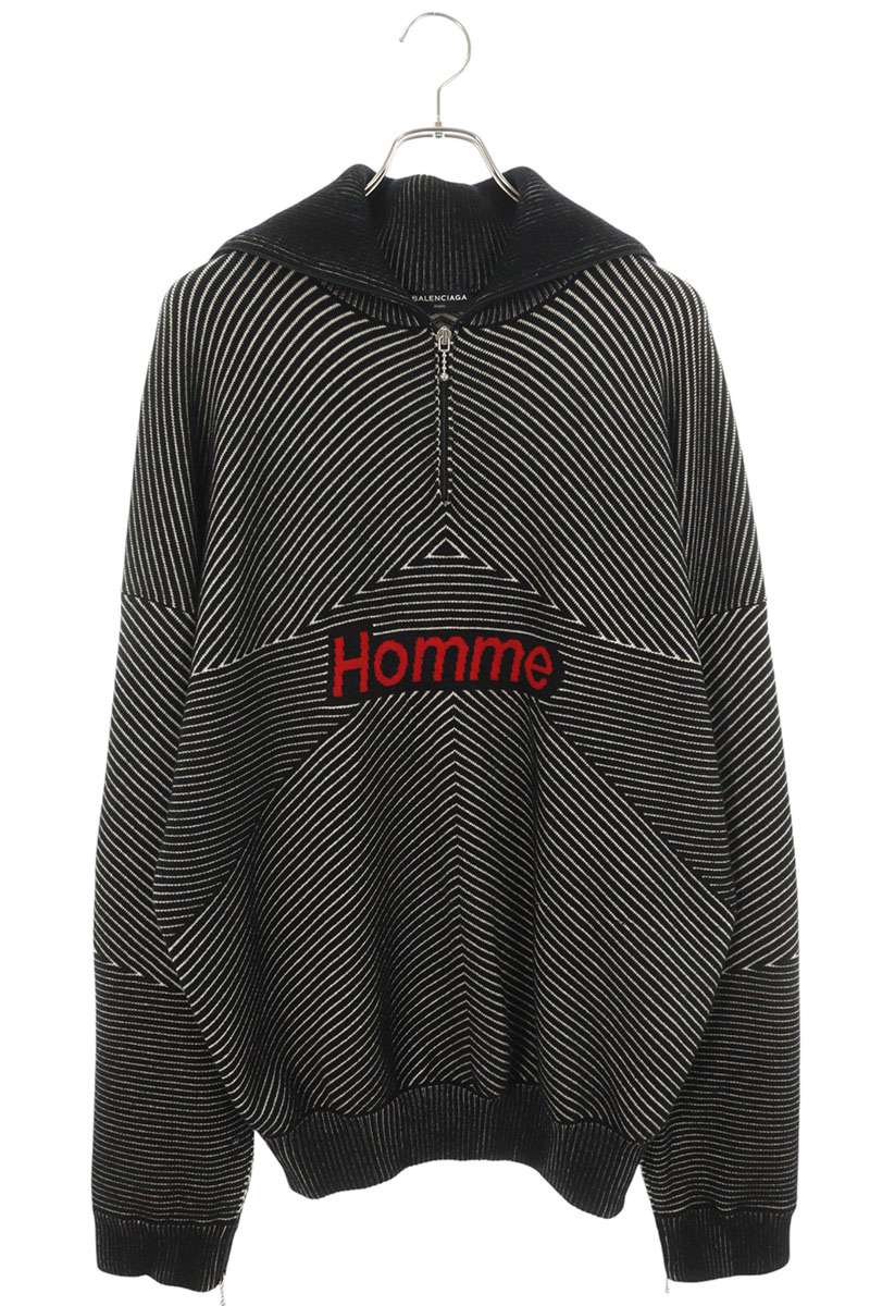 バレンシアガ BALENCIAGA サイズ:S  17AW  485653 T1388 HOMMEジャガードジップアップニット(ブラック×グレー)【822152】【SB01】【メンズ】【中古】bb127#rinkan*C
