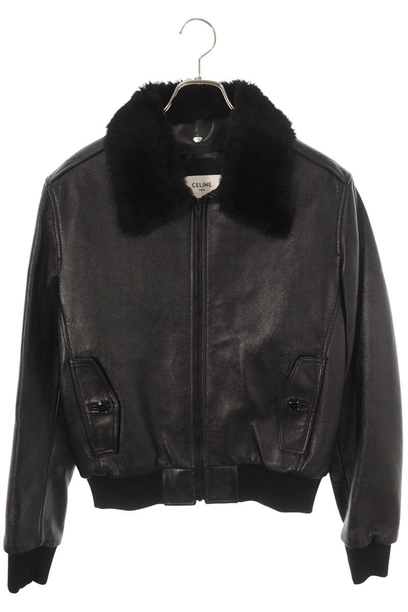 セリーヌ CELINE　 サイズ:48 2EG40280D ファーアビエーターレザージャケット(ブラック)【512152】【SB01】【メンズ】【中古】bb132#rinkan*A