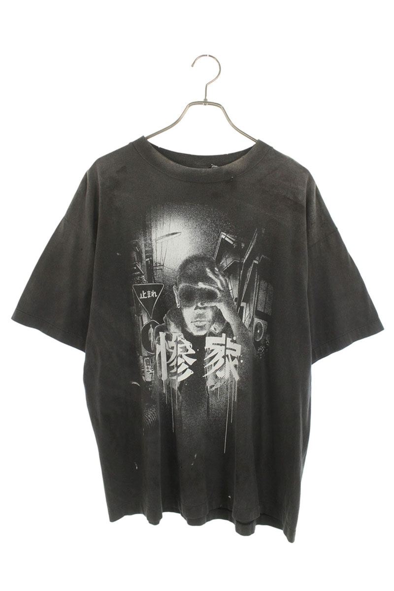 セントマイケル SAINT MICHAEL　 ×ギークスルール GEEKS RULE サイズ:L 25AW SM-HR1-0000-C25 惨家 zange ヴィンテージ加工Tシャツ(ブラック調)【114062】【OM10】【メンズ】【中古】bb30#rinkan*S