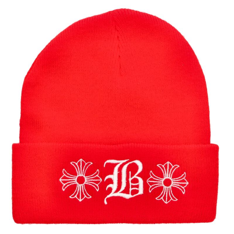 クロムハーツ Chrome Hearts　 WOOL WATCH CAP ウールワッチキャップ Bロゴ刺繍ビーニーニットキャップ(レッド)【612152】【SJ02】【小物】【中古】bb17#rinkan*A