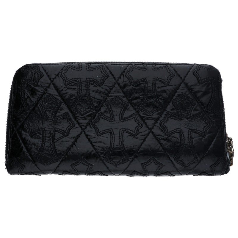 クロムハーツ Chrome Hearts   REC F ZIP QUILTED セメタリークロスキルティングパテントレザーウォレット札入れ(黒いこと×しろがね色)【612152】【SJ02】【小物】【中古】bb17#rinkan*B