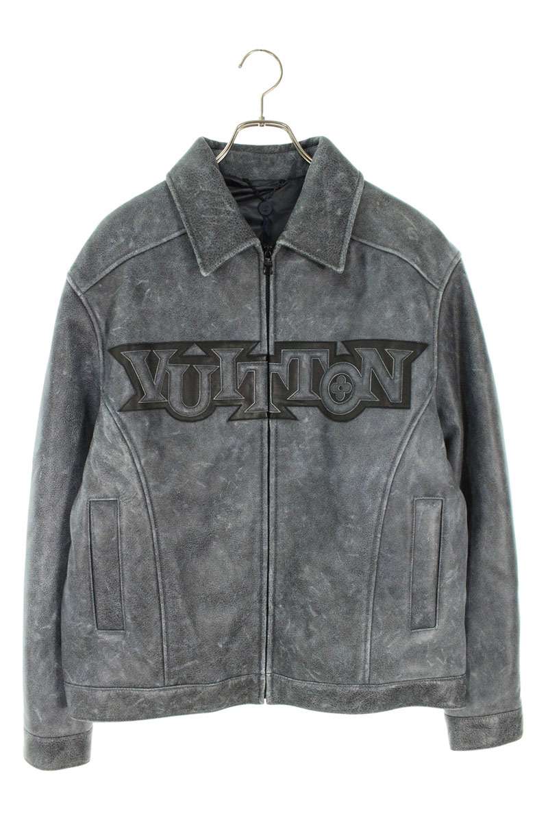 ルイヴィトン LOUISVUITTON 大きさ:50  23SS  RM231M T24 HOL08E ロゴパッチスタジャンレザージャケット(薄墨色調)【712152】【SB01】【メンズ】【中古】bb411#rinkan*A
