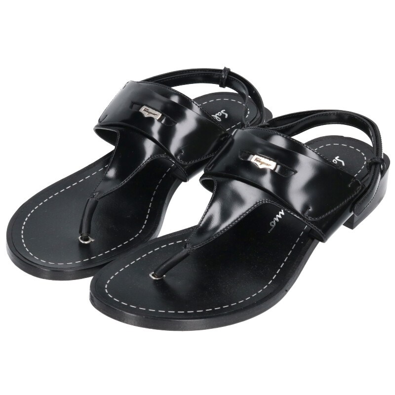 サルバトーレフェラガモ Salvatore Ferragamo　 サイズ:9 コインレザーサンダル(ブラック×シルバー)【122152】【BS99】【メンズ】【小物】【中古】bb356#rinkan*B