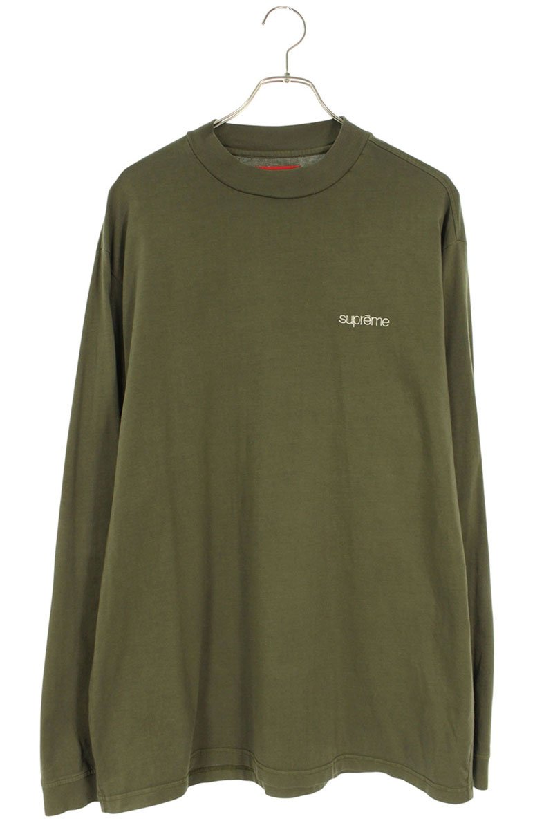 シュプリーム SUPREME サイズ:L  23AW  Mock Neck L S Top クラシックロゴ刺繍長袖カットソー(カーキ)【401062】【BS99】【メンズ】【中古】bb187#rinkan*B