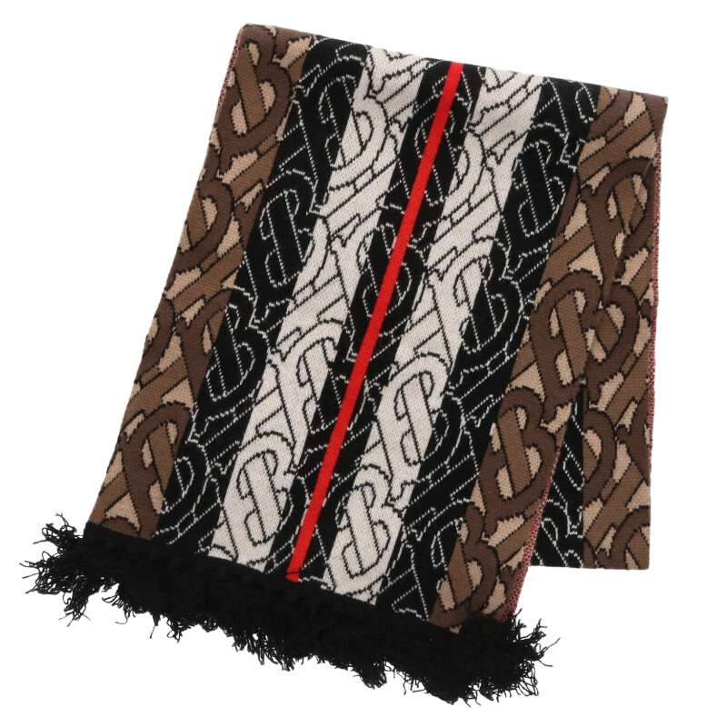 バーバリー Burberry サイズ:155×30cm  8018615 TBジャガードウールマフラー(ブラウン調)【101062】【BS99】【小物】【中古】bb205#rinkan*S
