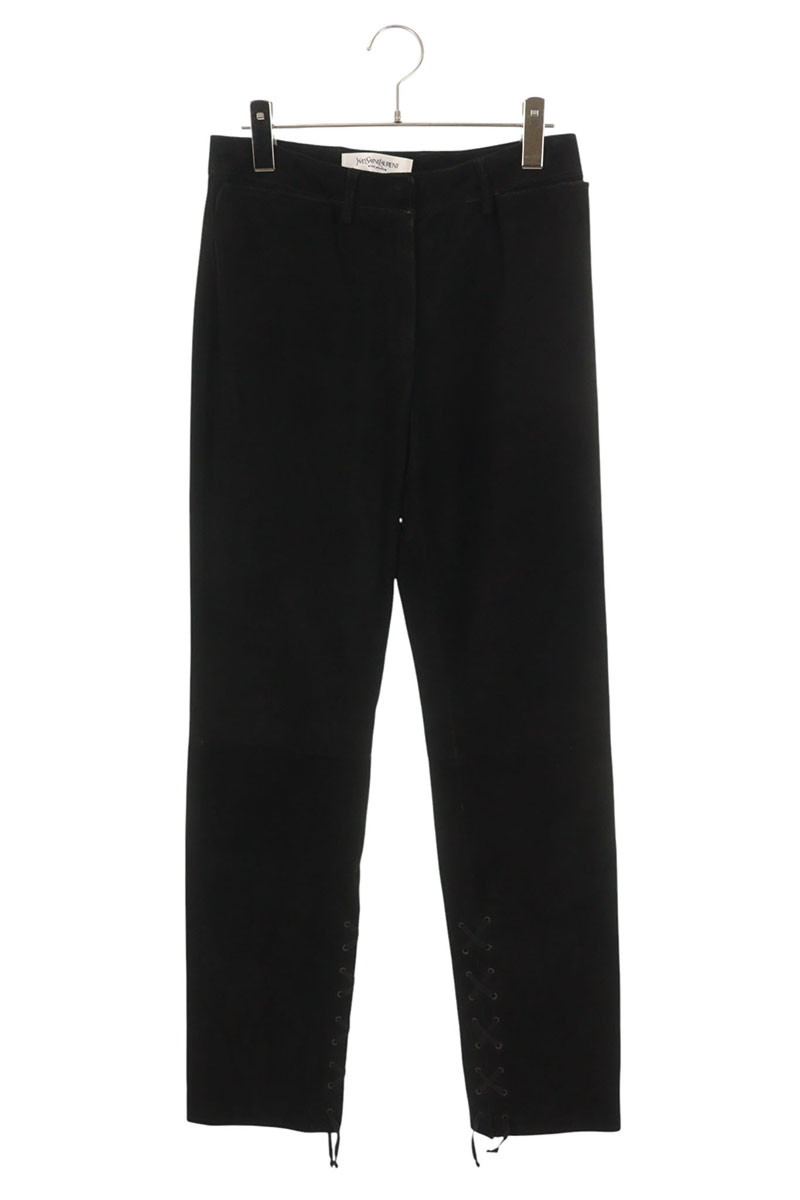 イヴサンローランリヴゴーシュ Yves Saint Laurent rivegauche　 サイズ:36 レースアップデザインスエードレザーロングパンツ(ブラック)【101062】【BS99】【メンズ】【中古】bb33#rinkan*B