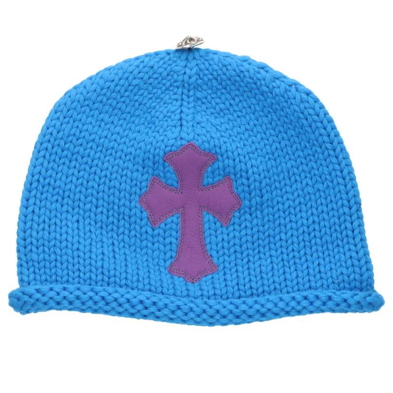 クロムハーツ Chrome Hearts　 BEANIE CASH クロスパッチ付きカシミアビーニー帽子(ブルー×パープル×シルバー)【022152】【OK15】【小物】【中古】bb18#rinkan*S