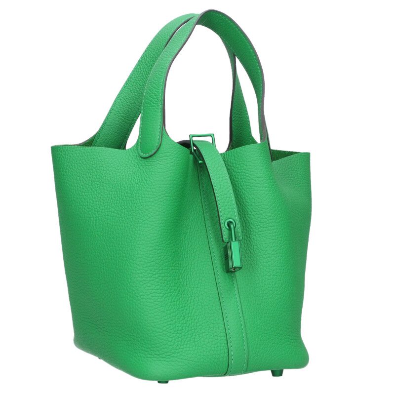 エルメス HERMES　 サイズ:PM ピコタンロックPM モノクローム ソーグリーン U刻印 マットグリーン金具 トリヨンクレマンス バンブーハンドバッグ(グリーン)【022152】【SB01】【小物】【中古】bb30#rinkan*A