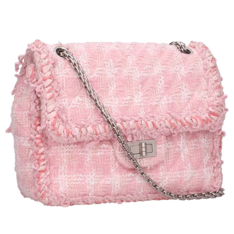 シャネル CHANEL   2.55 ツイードチェーンショルダーバッグ(サクラ色×しろがね色)【022152】【SB01】【小物】【中古】bb30#rinkan*B
