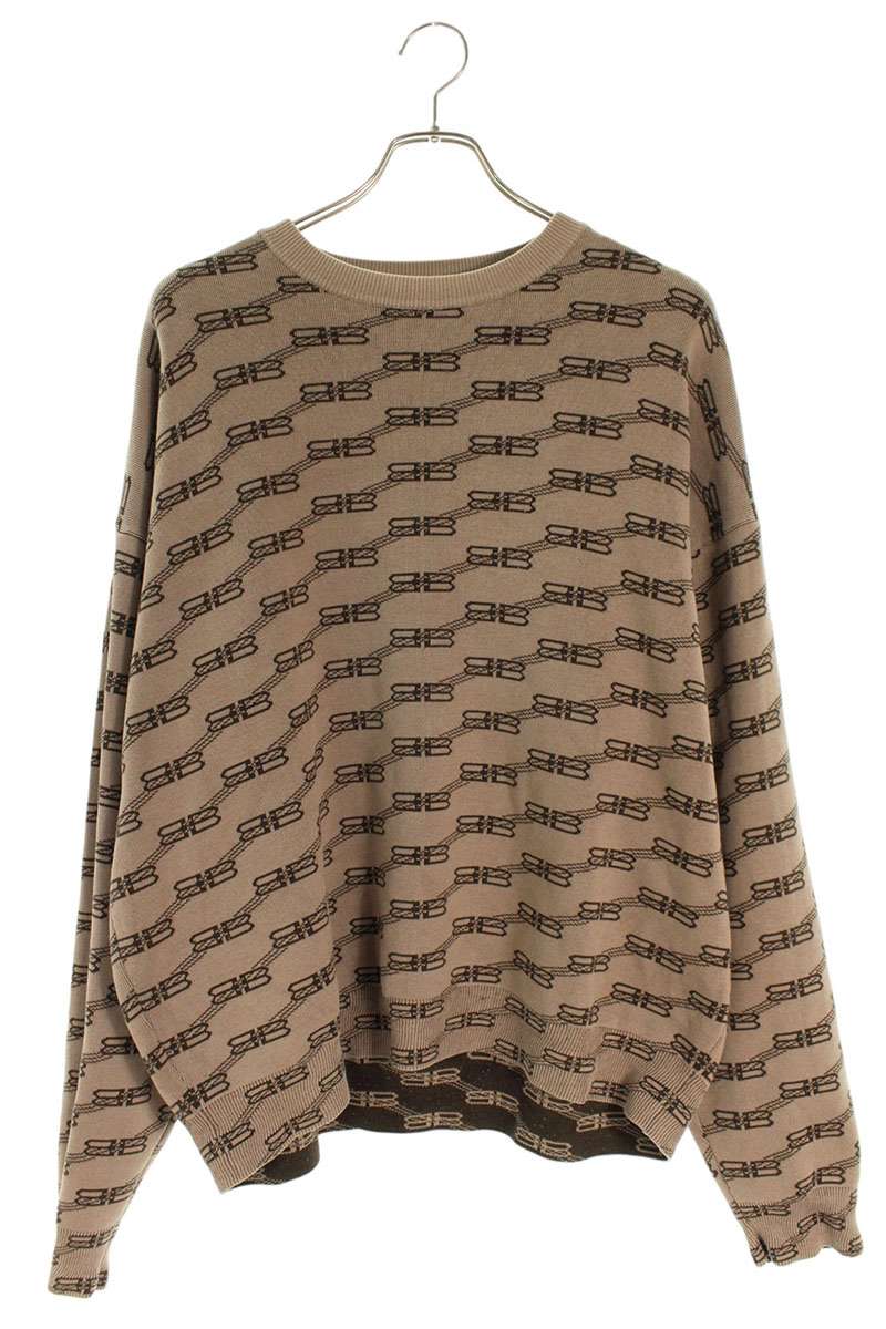 バレンシアガ BALENCIAGA　 サイズ:L 733859 T3253 BBロゴクルーネックニット(ブラウン)【222152】【OM10】【メンズ】【中古】bb132#rinkan*B