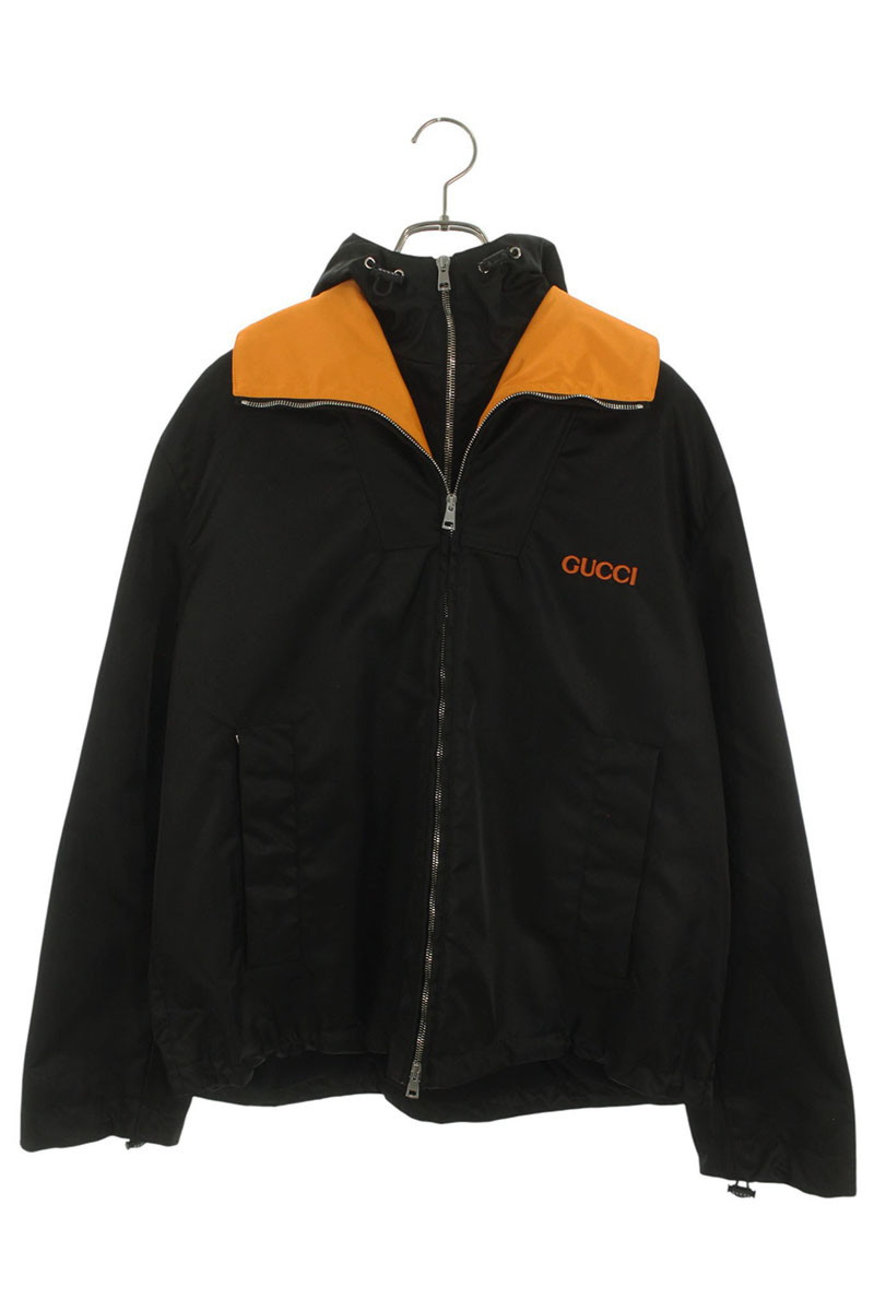 グッチ GUCCI　 サイズ:44 25SS 804964 ZAQ7F ロゴパッチナイロンツイルブルゾン(ブラック×オレンジ)【422152】【OM10】【メンズ】【中古】bb187#rinkan*A