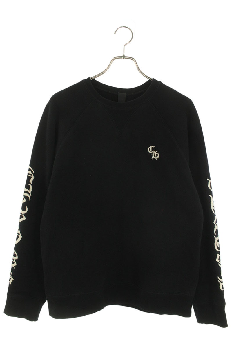 クロムハーツ Chrome Hearts 大いさ:M  SLO RIDE CHロゴタイプ刺しゅうクルーネックスウェット(黒いこと×しろがね色)【322152】【SS13】【メンズ】【中古】bb406#rinkan*B スウェット・トレーナー-メンズファッション