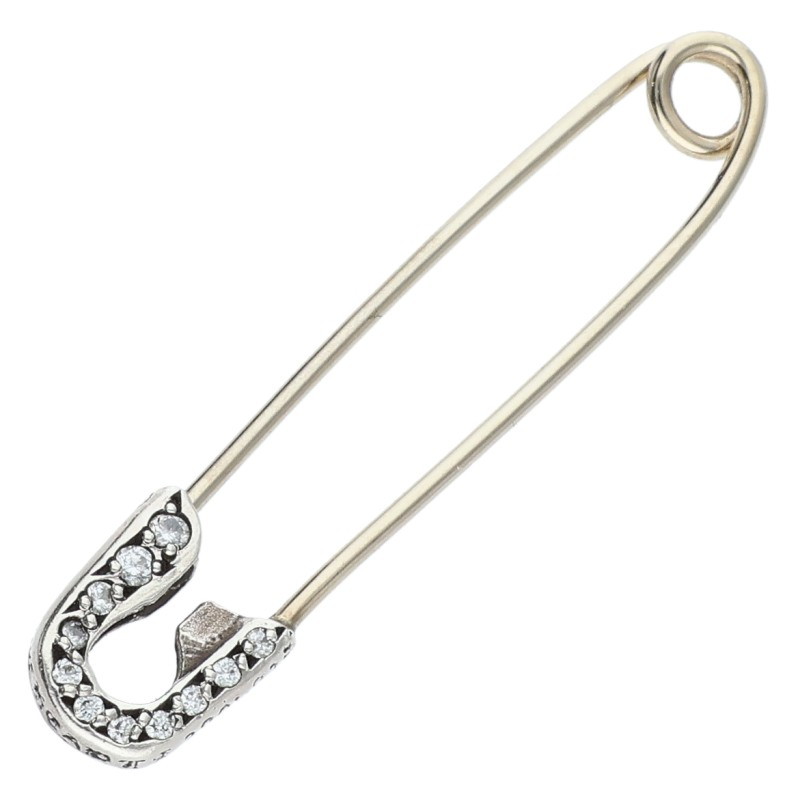 クロムハーツ Chrome Hearts SAFETY PIN S P DMND スモールセーフティピン PAVEダイヤ シルバーネックレストップ(シルバー×クリア 1.07g)【622152】【OS06】【小物】【中古】bb453#rinkan*S |RINKAN