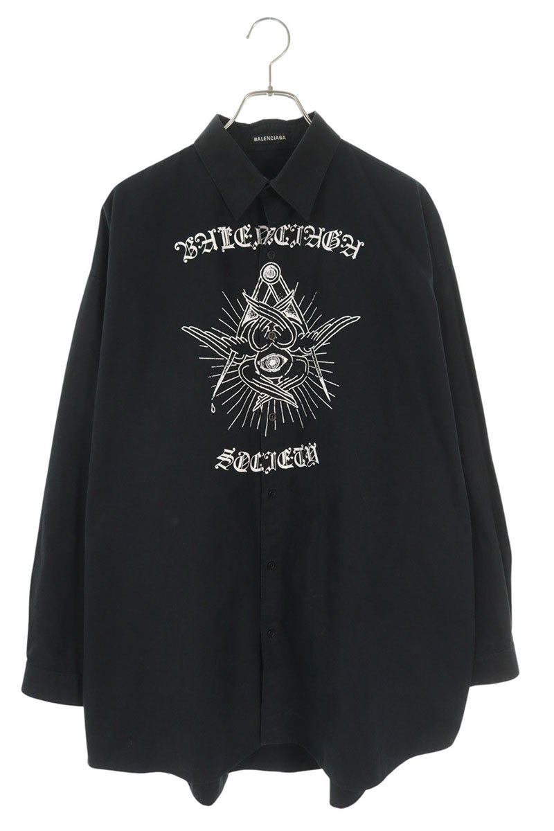 バレンシアガ BALENCIAGA　 サイズ:37 642309 TYB18 Free Your Mind オーバーサイズ長袖シャツ(ブラック)【522152】【SB01】【メンズ】【中古】bb452#rinkan*B