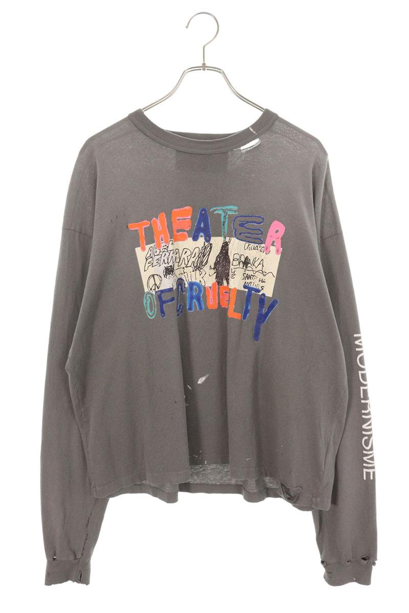 パリーハリウッド Paly Hollywood　 サイズ:L 25AW CRUELTY LS TEE プリントダメージ加工長袖カットソー(グレー)【422152】【SB01】【メンズ】【中古】bb78#rinkan*S