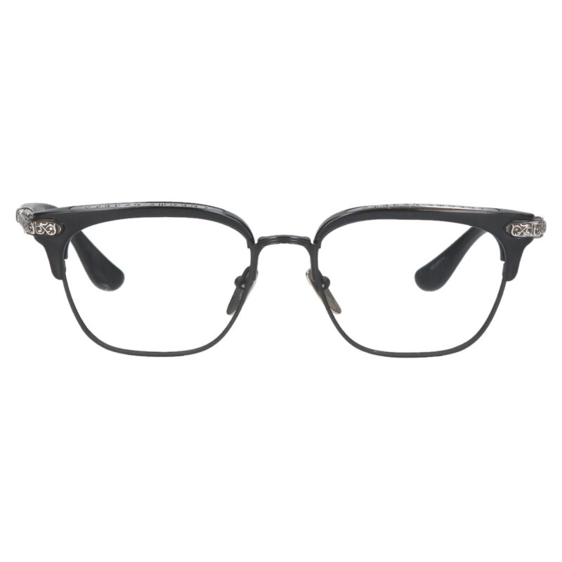 クロムハーツ Chrome Hearts 大きさ:54□18-146  VERTICAL SMILE II サイドエタニティハーフリムメガネ((ひな形)黒いこと×しろがね色)【722152】【SS07】【小物】【中古】bb377#rinkan*B