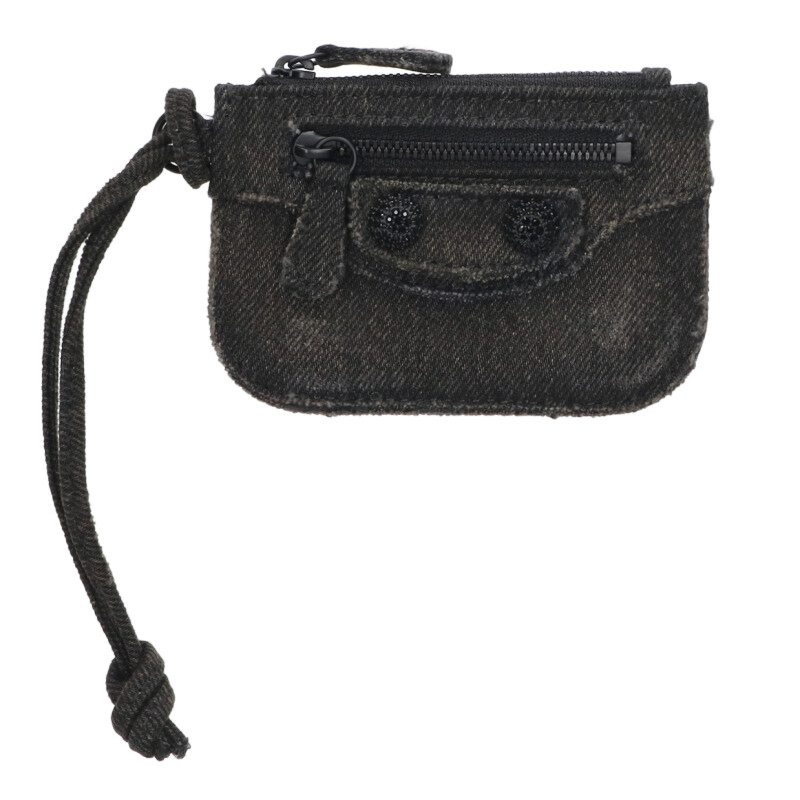 バレンシアガ BALENCIAGA　 ル カゴール 776769 2109U ラインストーン装飾デニムコインケース(ブラック)【032152】【BS99】【小物】【中古】bb409#rinkan*B