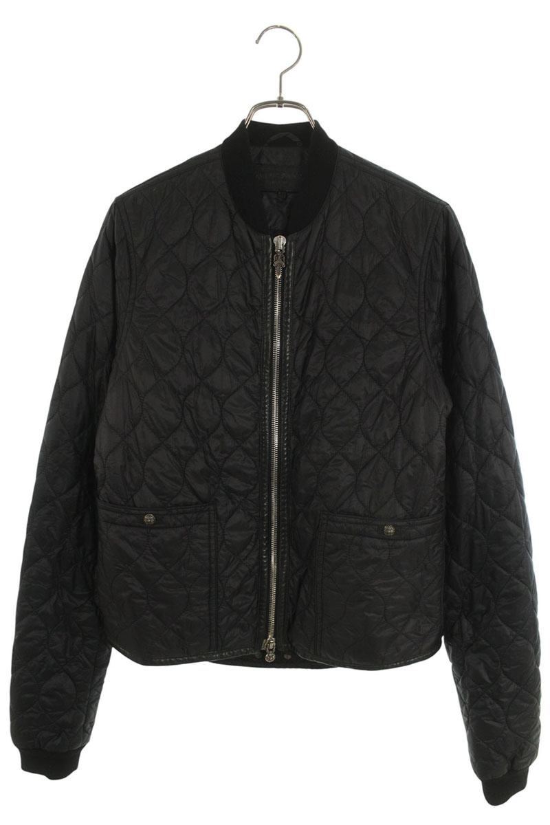 クロムハーツ Chrome Hearts 大きさ:M レザーパイピングキルティングジップアップジャケットブルゾン(黒いこと)【922152】【SJ02】【メンズ】【中古】bb33#rinkan*B