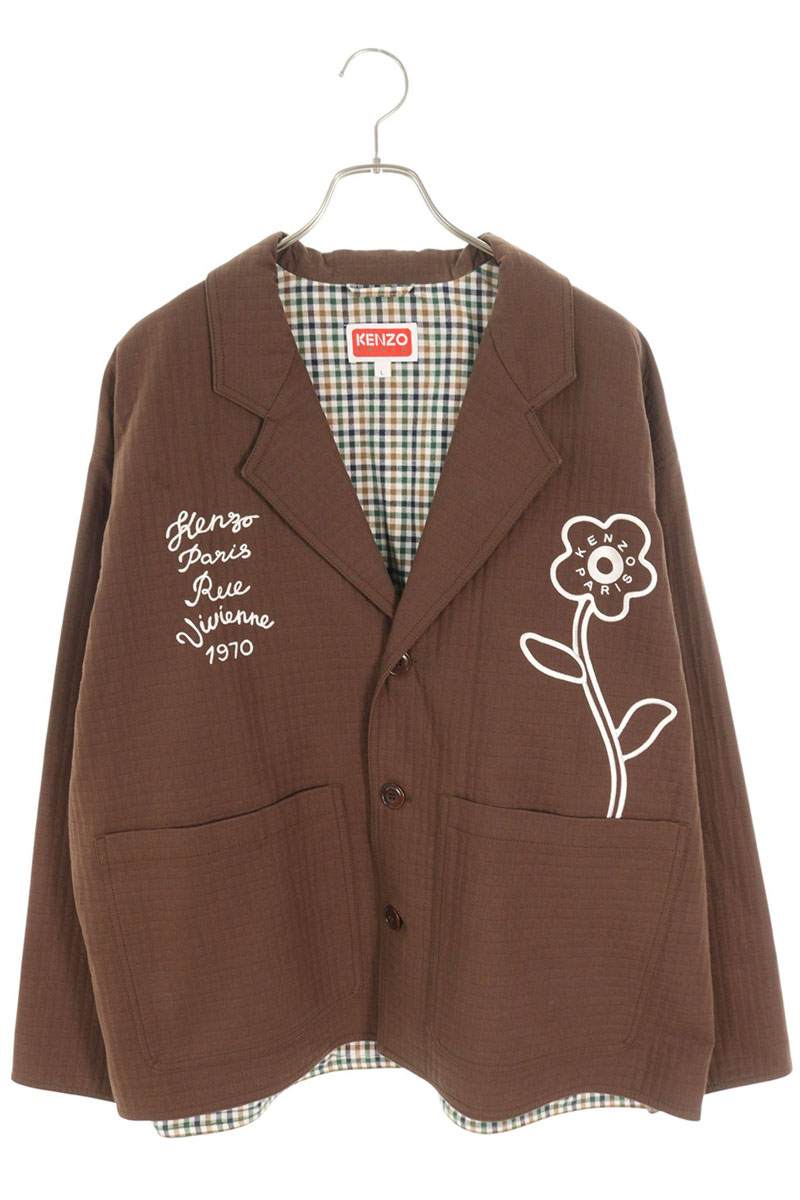 ケンゾー KENZO　 サイズ:L Rue Vivienne 1970 Workwear Jacket FD65VE2229GA エンブロイダリーワークウェアジャケット(ブラウン)【501062】【BS99】【メンズ】【中古】bb30#rinkan*B