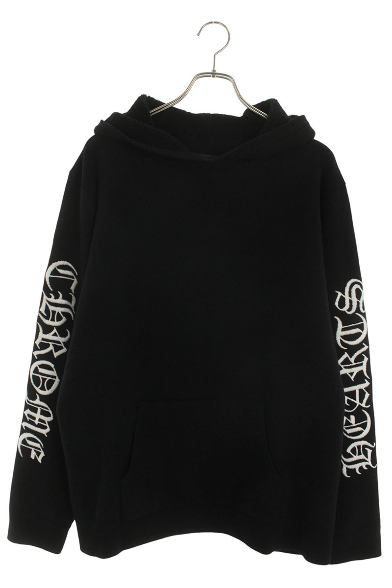 クロムハーツ Chrome Hearts 大きさ:XL  U LIFE SENTENCE 袖ロゴタイプ刺しゅうカシミヤプルオーバーパーカー(黒いこと)【922152】【SJ02】【メンズ】【中古】bb17#rinkan*B