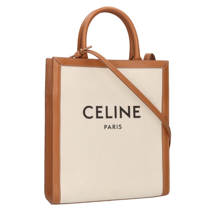 セリーヌ CELINE　 バーティカルカバスモール キャンバスロゴトートバッグ(ホワイト×ブラウン)【501062】【BS99】【小物】【中古】bb33#rinkan*C 59,400円