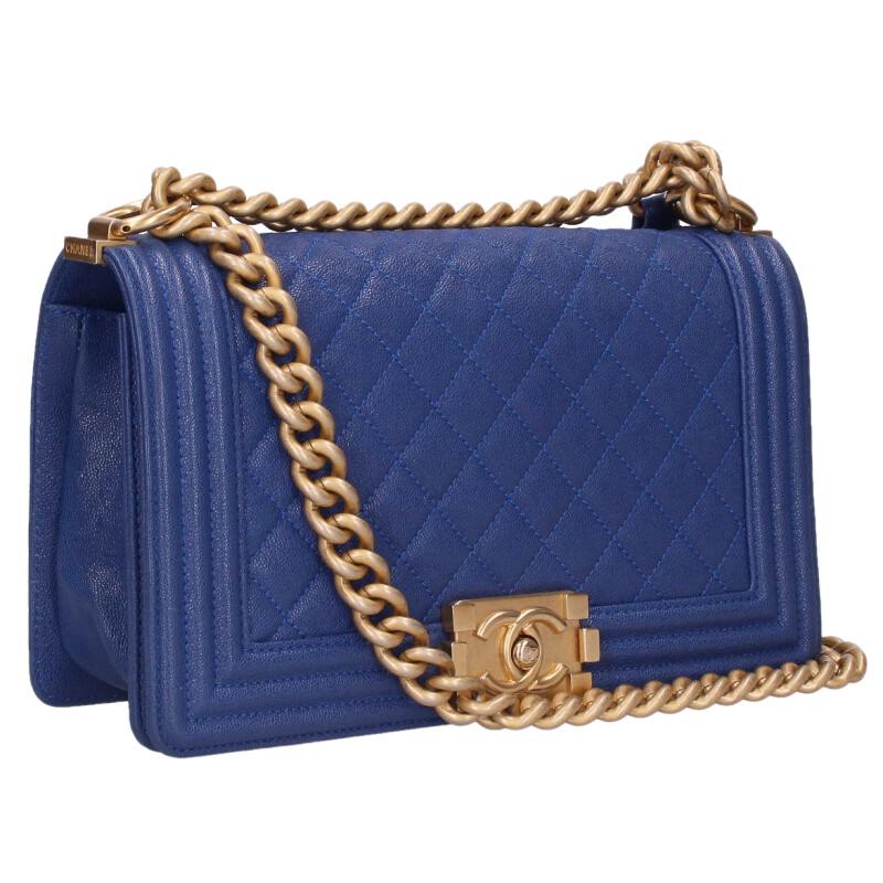 シャネル CHANEL　 サイズ:25 ボーイシャネル25 キャビアスキンチェーンレザーショルダーバッグ(ブルー×ゴールド)【922152】【SB01】【小物】【中古】bb76#rinkan*B