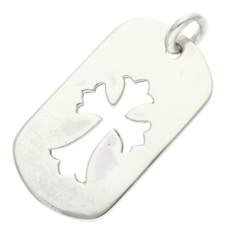 クロムハーツ Chrome Hearts 大きさ:LARGE  D TAG LRG CO CRS カットアウトクロス ラージドッグタグネックレストップ(しろがね色 17.26g)【105062】【HJ12】【小物】【中古】bb411#rinkan*B