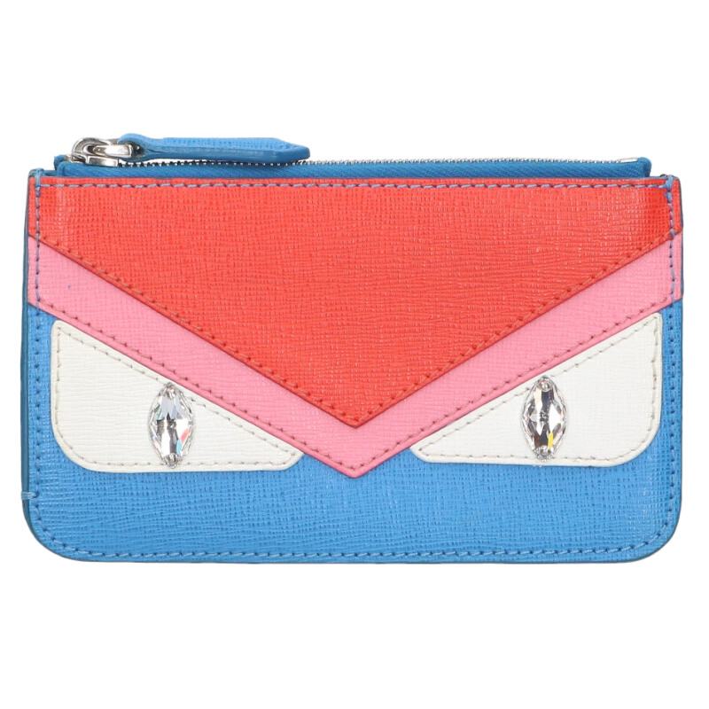 フェンディ FENDI　 モンスターレザーカードケース(ブルー×レッド)【401062】【BS99】【小物】【中古】bb132#rinkan*B