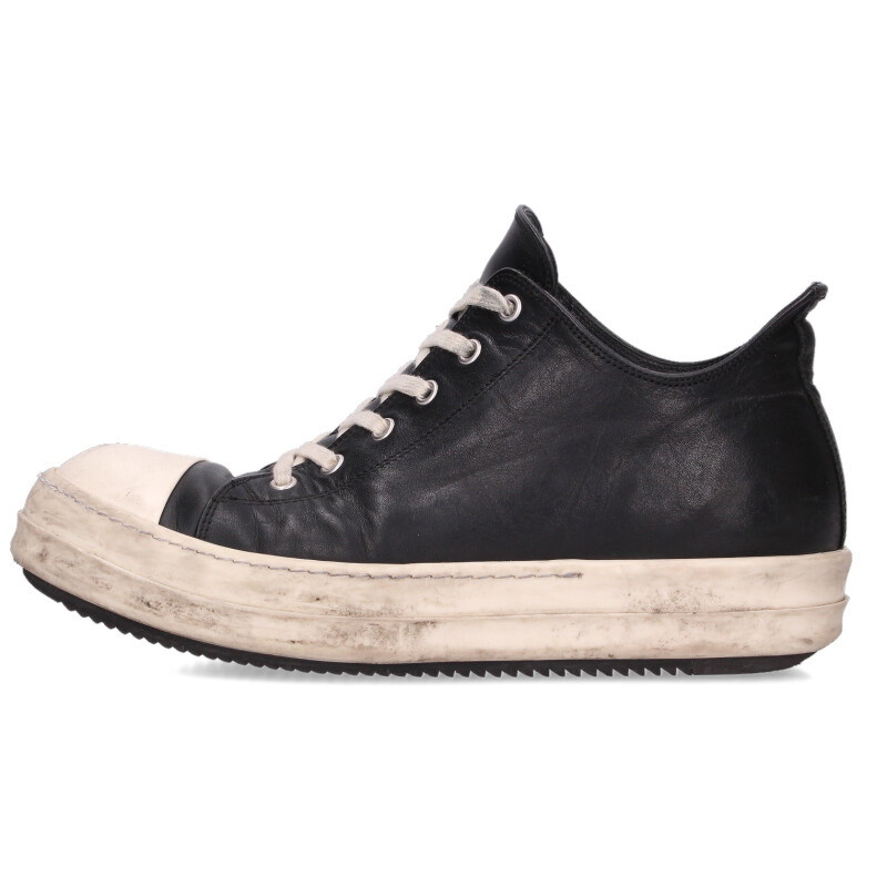 リックオウエンス Rick Owens 大きさ:42  RAMONES LOW ラモーンズレザーローカットスニーカー(黒いこと×白いこと)【032152】【OM10】【メンズ】【小物】【中古】bb390#rinkan*B