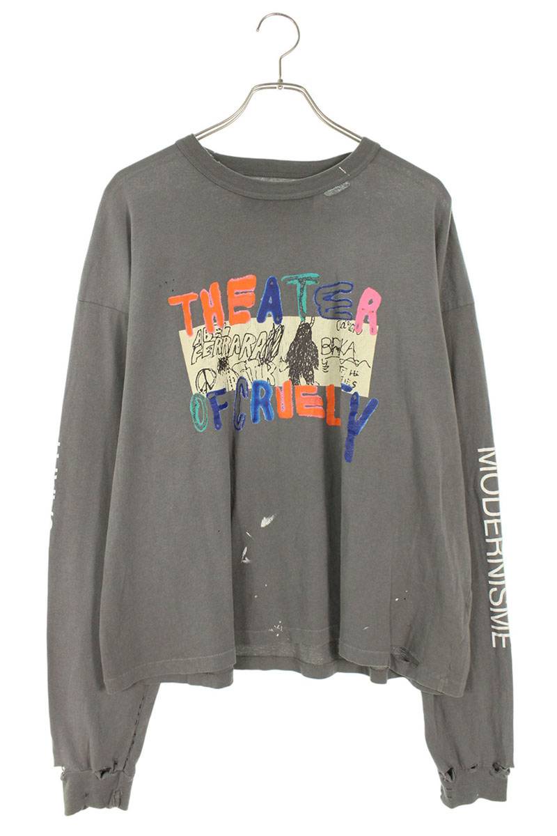 パリーハリウッド Paly Hollywood　 サイズ:XL 25AW CRUELTY LS TEE プリントダメージ加工長袖カットソー(ブラック調)【032152】【SB01】【メンズ】【中古】bb78#rinkan*S