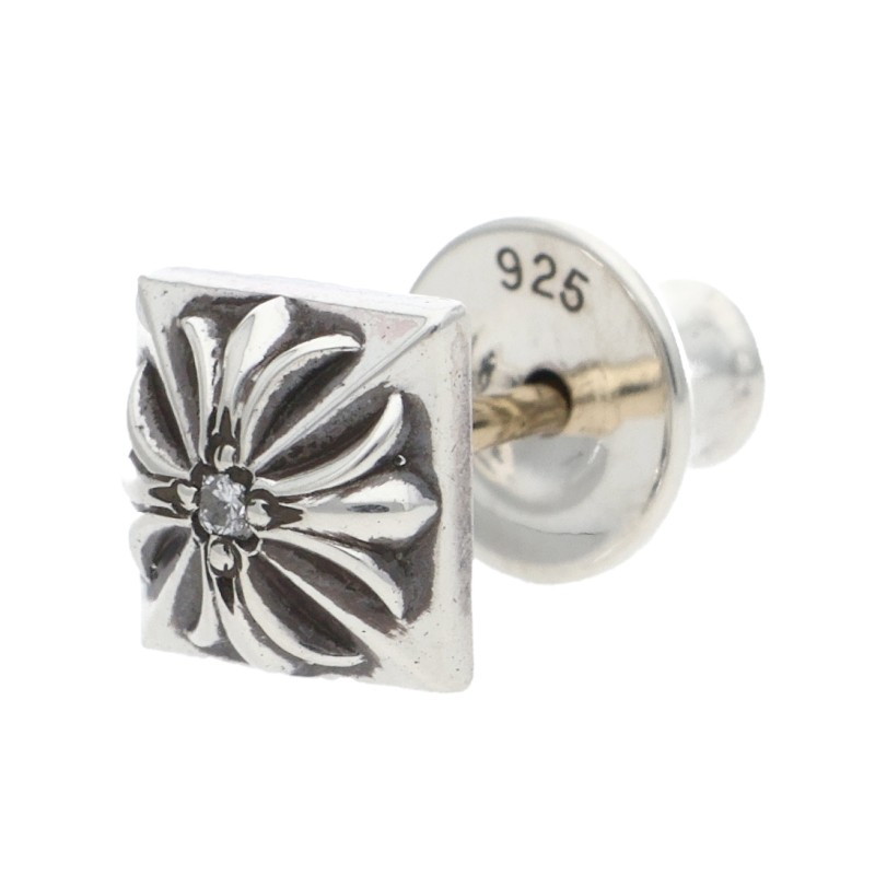 クロムハーツ Chrome Hearts   STUD PYRAMID PLS DIA ピラミッドスタッド 1金剛石 しろがね色ピアス(しろがね色 総掛け目0.85g)【601062】【SS07】【小物】【中古】bb310#rinkan*B