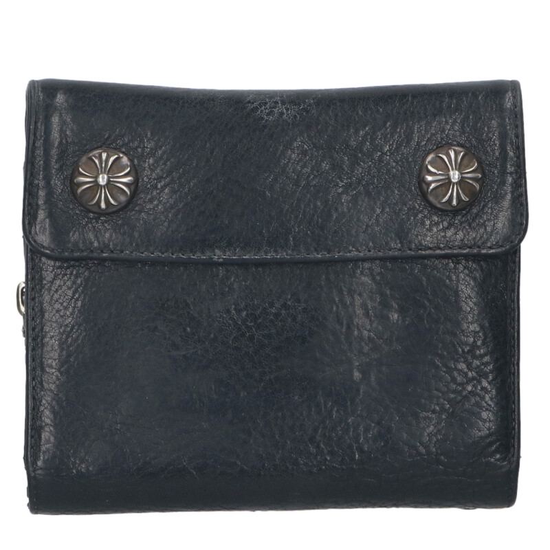 クロムハーツ Chrome Hearts   BIG SPOON ビッグ刀圭 クロスボタンレザー銭入れ(黒いこと×しろがね色)【501062】【os06】【小物】【中古】bb359#rinkan*B