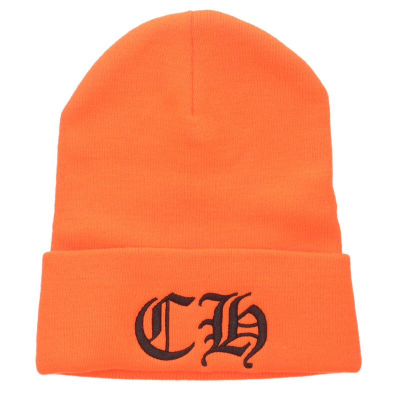 クロムハーツ Chrome Hearts 大いさ:ONE SIZE  WOOL WATCH CAP ウールワッチキャップ CH刺しゅう編み物帽(オレンジ色)【501062】【NO05】【小物】【中古】bb339#rinkan*S