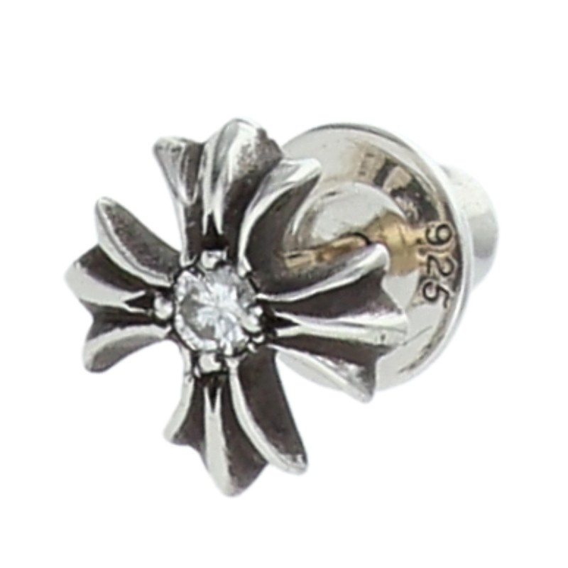 クロムハーツ Chrome Hearts　 No2 CH PLS DIA CHプラススタッド 1ダイヤ シルバーピアス(シルバー×クリア 0.63g)【111062】【FK04】【小物】【中古】bb177#rinkan*B