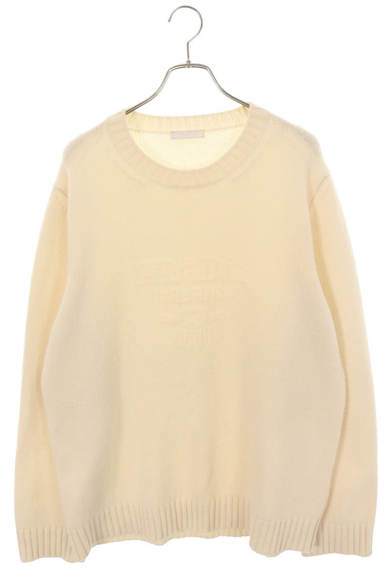 プラダ PRADA　 サイズ:56 カシミア混ロゴウールニット(オフホワイト)【111062】【BS99】【メンズ】【中古】bb389#rinkan*B