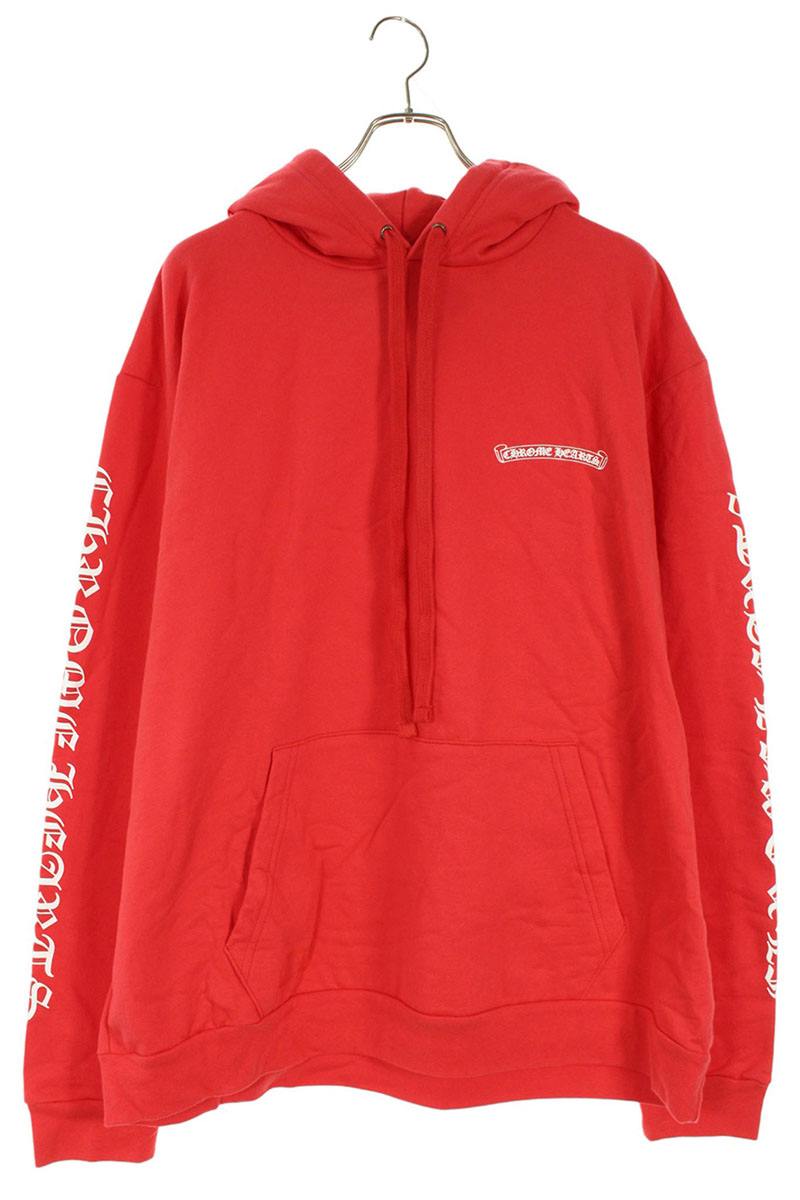 クロムハーツ Chrome Hearts　 サイズ:XL SWTSHRT PLV プルオーバーパーカー バックスクロールラベルプリントプルオーバーパーカー(レッド)【801062】【OS06】【メンズ】【中古】bb453#rinkan*B
