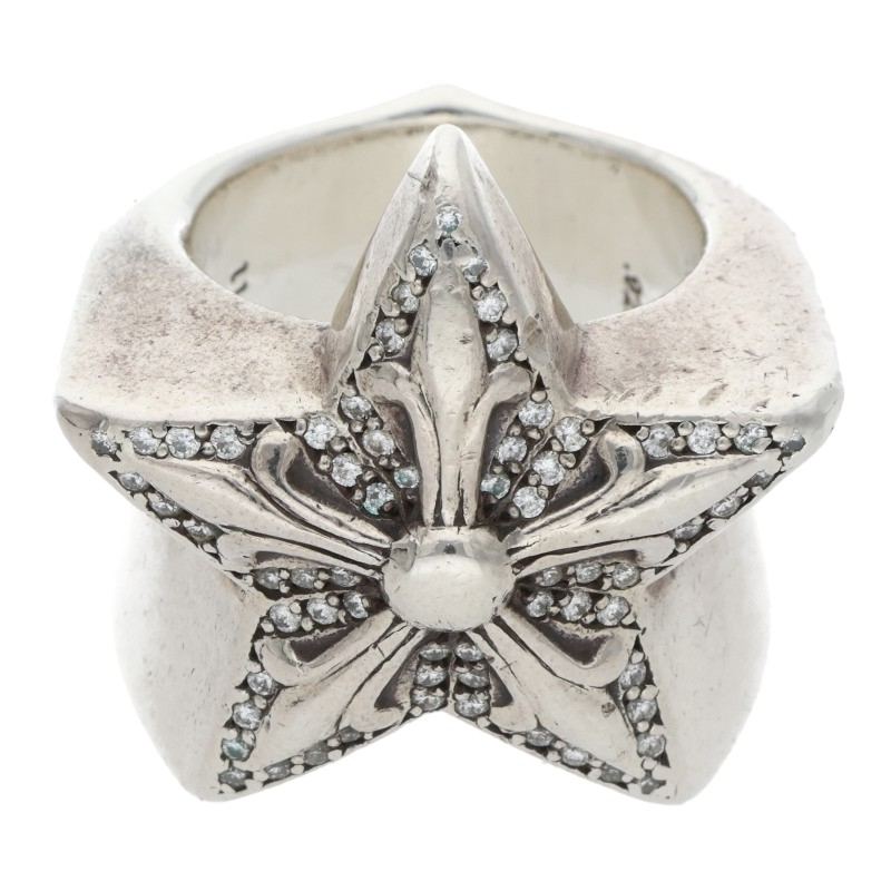 クロムハーツ Chrome Hearts　 サイズ:16.5号 STR LRG P D ラージスター PAVEダイヤ シルバーリング(シルバー×クリア 48.7g)【701062】【SJ02】【小物】【中古】bb448#rinkan*B