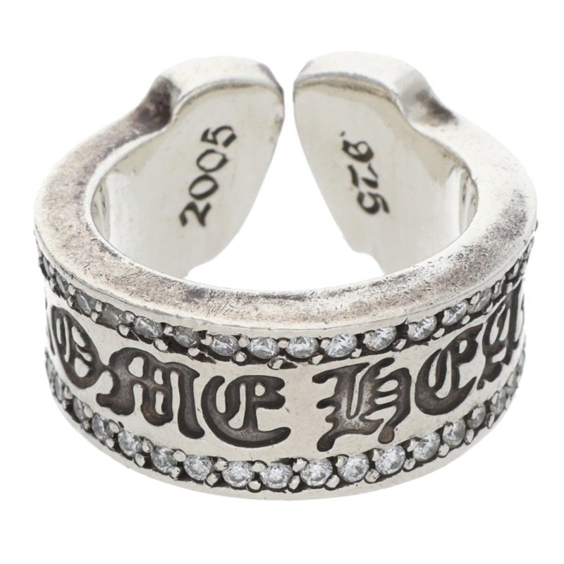 クロムハーツ Chrome Hearts　サイズ:16号 LG SCROLL LABEL P D A ラージスクロールラベル アフターPAVEダイヤシルバーリング(シルバー&times;クリア 19.28g)【701062】【GZ11】【小物】【中古】bb448#rinkan*B ｜RINKAN