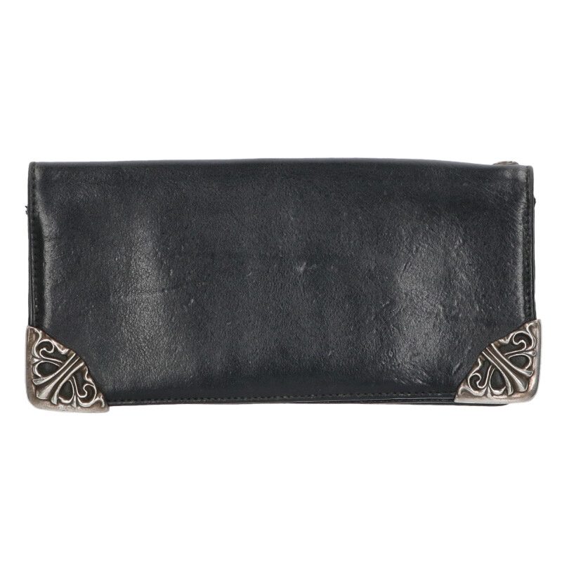 クロムハーツ Chrome Hearts　 LNG SNGL FLD TIPS シングルフォールド レザー財布(ブラック×シルバー)【701062】【SJ02】【小物】【中古】bb412#rinkan*B