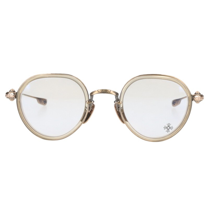 クロムハーツ Chrome Hearts 大いさ:47□25-144  SEX T-9 クロステンプルラウンドメタルフレームメガネ((枠組み)ゴールド×せつ然たる)【701062】【SS07】【小物】【中古】bb17#rinkan*A