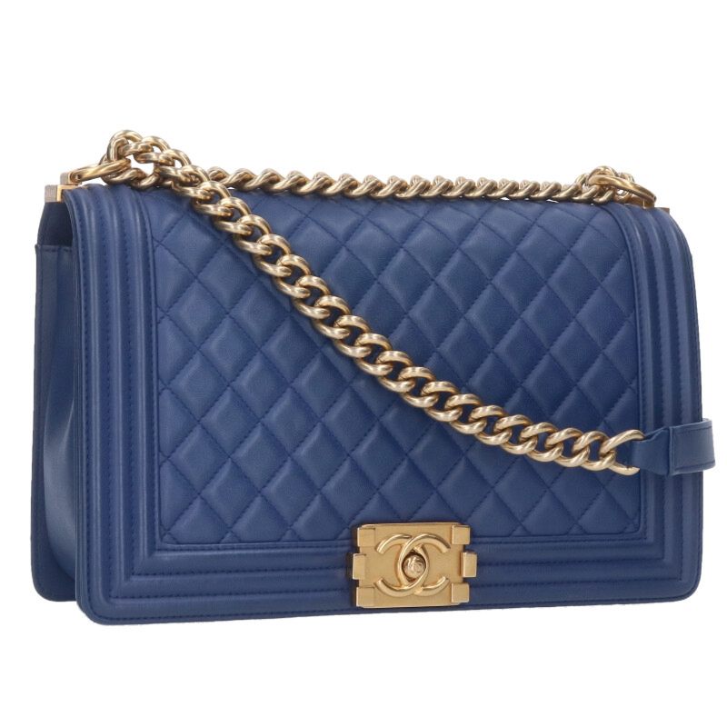 シャネル CHANEL サイズ:28 ボーイシャネル28 ラムスキンチェーンショルダーバッグ(ブルー×ゴールド)【801062】【SB01】【小物】【中古】bb30#rinkan*B|RINKAN