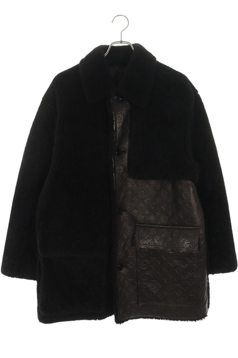 ルイヴィトン LOUISVUITTON 大きさ:50  21AW  RM212M ZUT HLL05E モノグラムなめし革うつり変わりムートンボアコート(黒いこと)【901062】【SB01】【メンズ】【中古】bb410#rinkan*S
